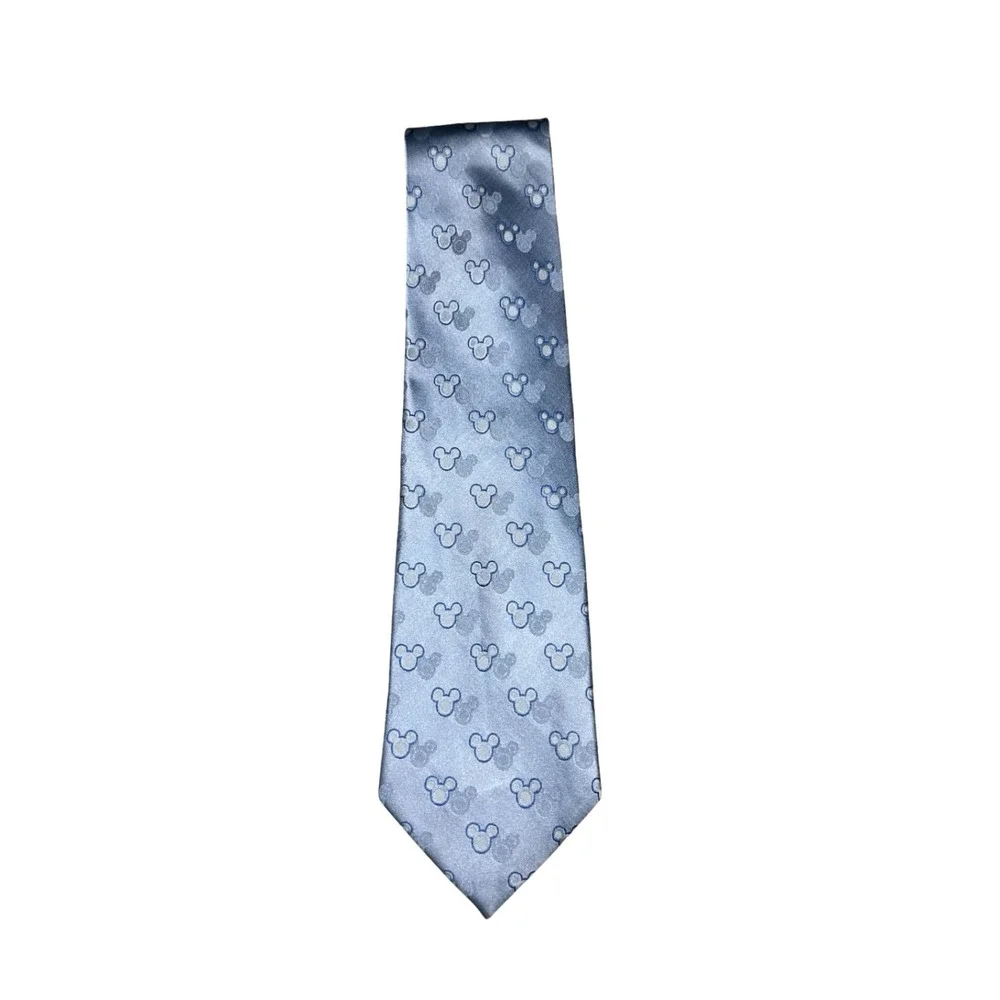 Disney Parks Mickey Mouse Silk Tie Blue Silver Icon Pattern Walt Disney World